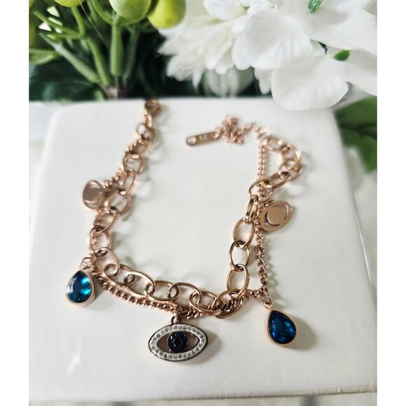 18KT Gold Plated Evil Eye Bracelet New - Picture 3 of 3